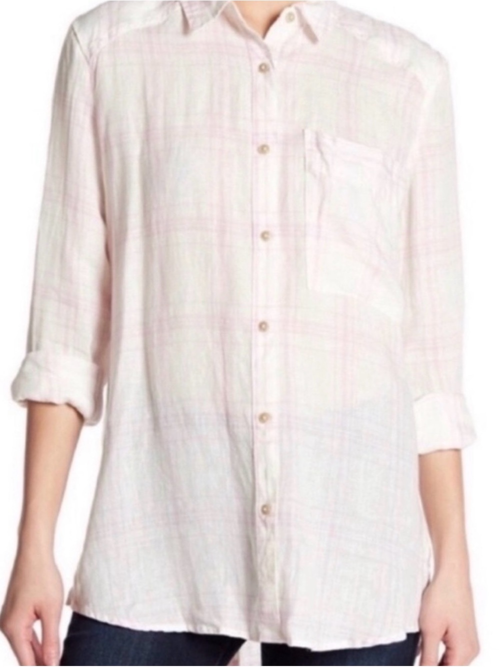 #850 FREE PEOPLE No Limits Soft Pink Linen Button-Down Front & Back Shirt